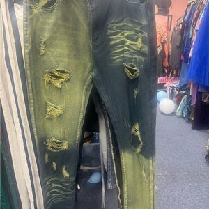 Distressed Green Jeans